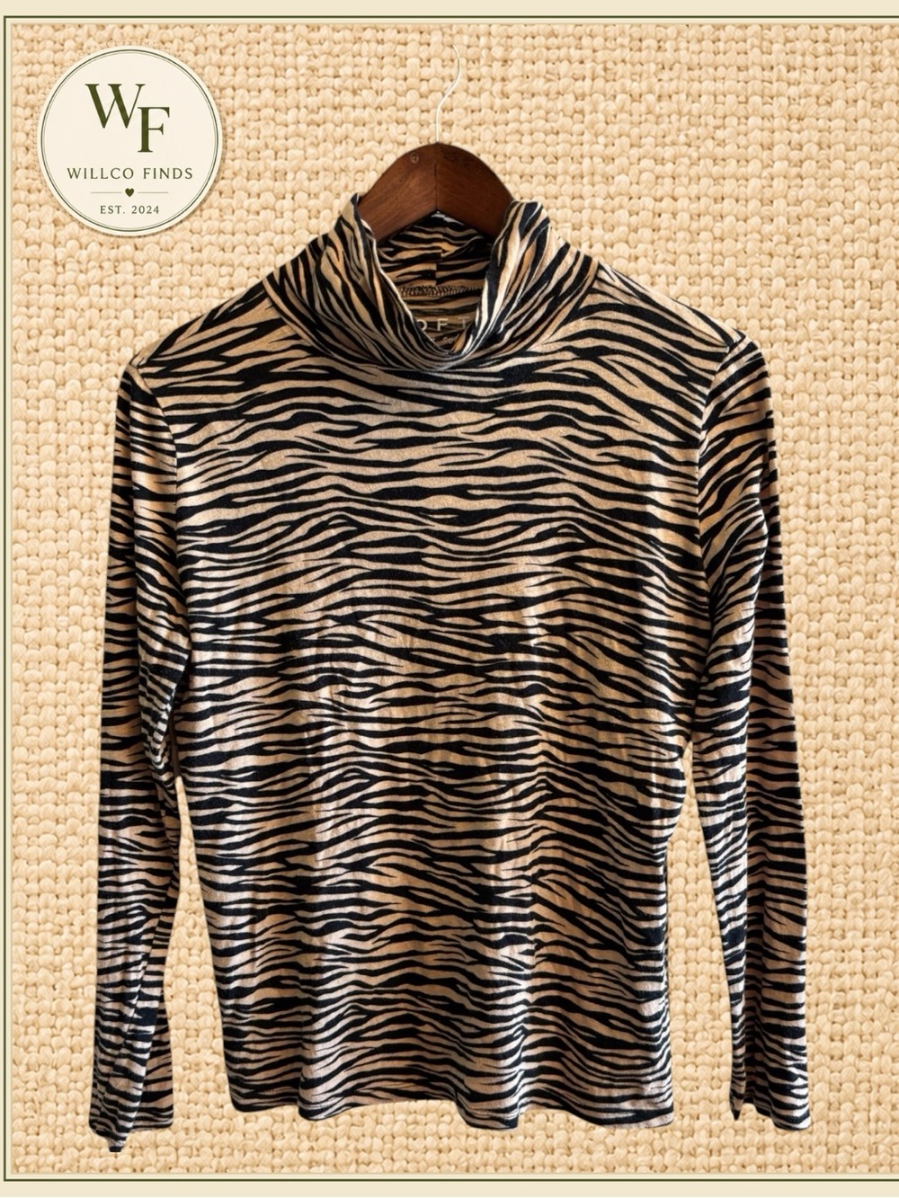 LOFT Vintage Soft Zebra Print Turtleneck Top Women’s Medium 100% Cotton